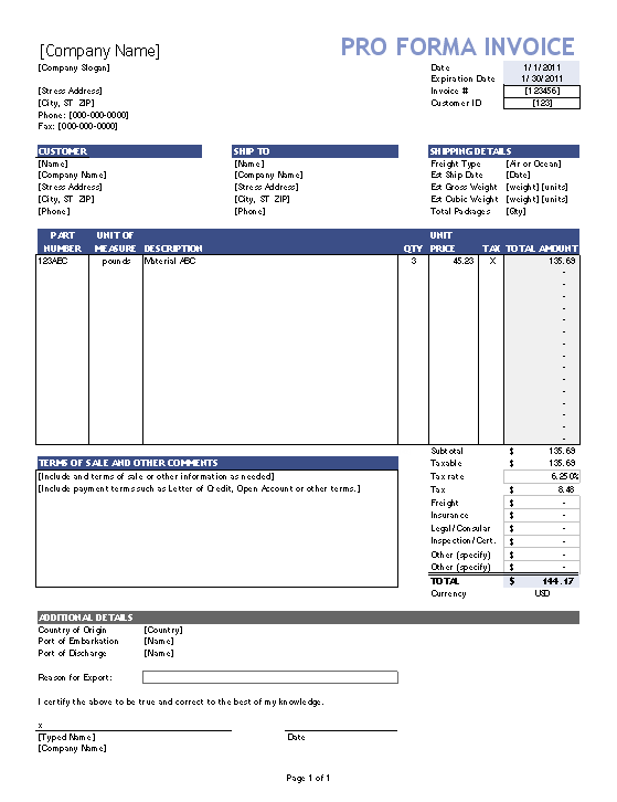 Pro Forma Invoice
