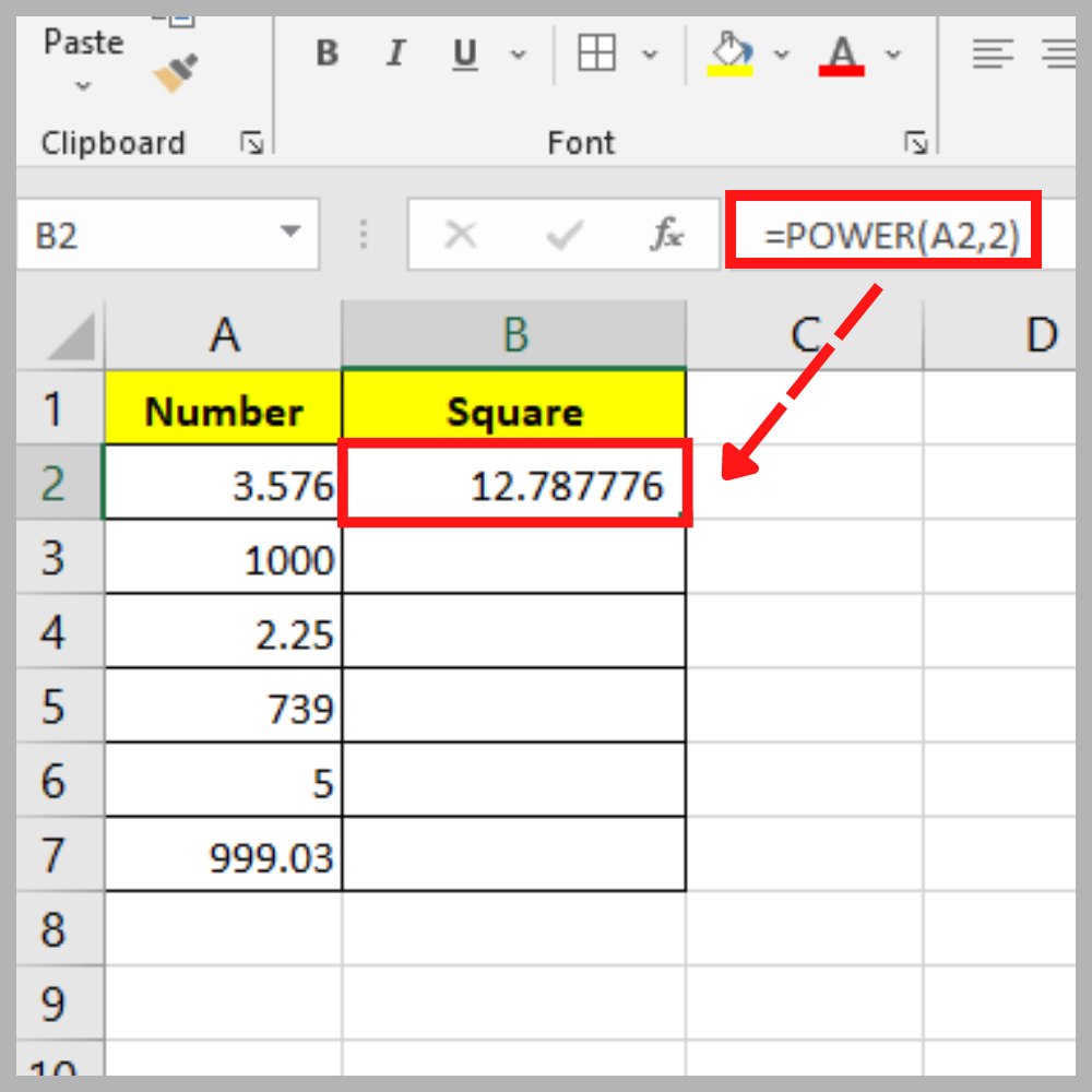 An Easy Guide to Square a Number in Excel