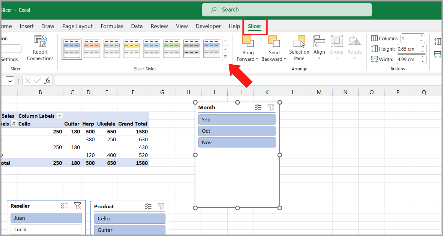 Using Slicers in Excel for Charts and Pivot Tables