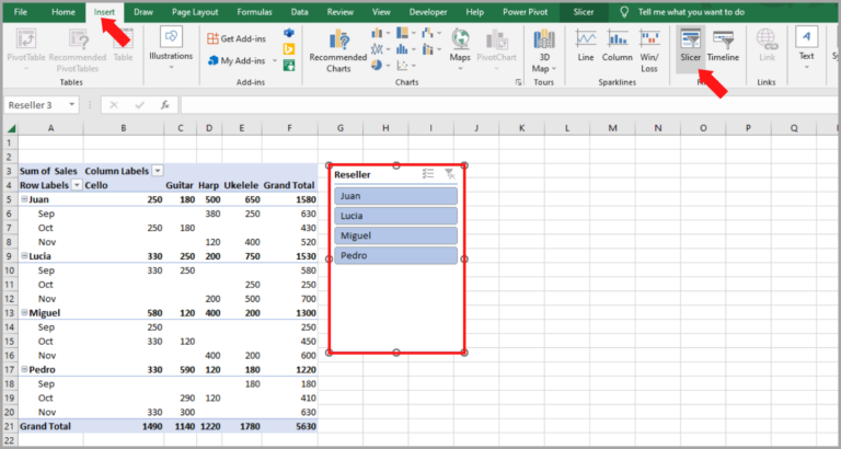 Using Slicers in Excel for Charts and Pivot Tables