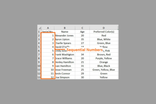 Enter Sequential Numbers in Excel